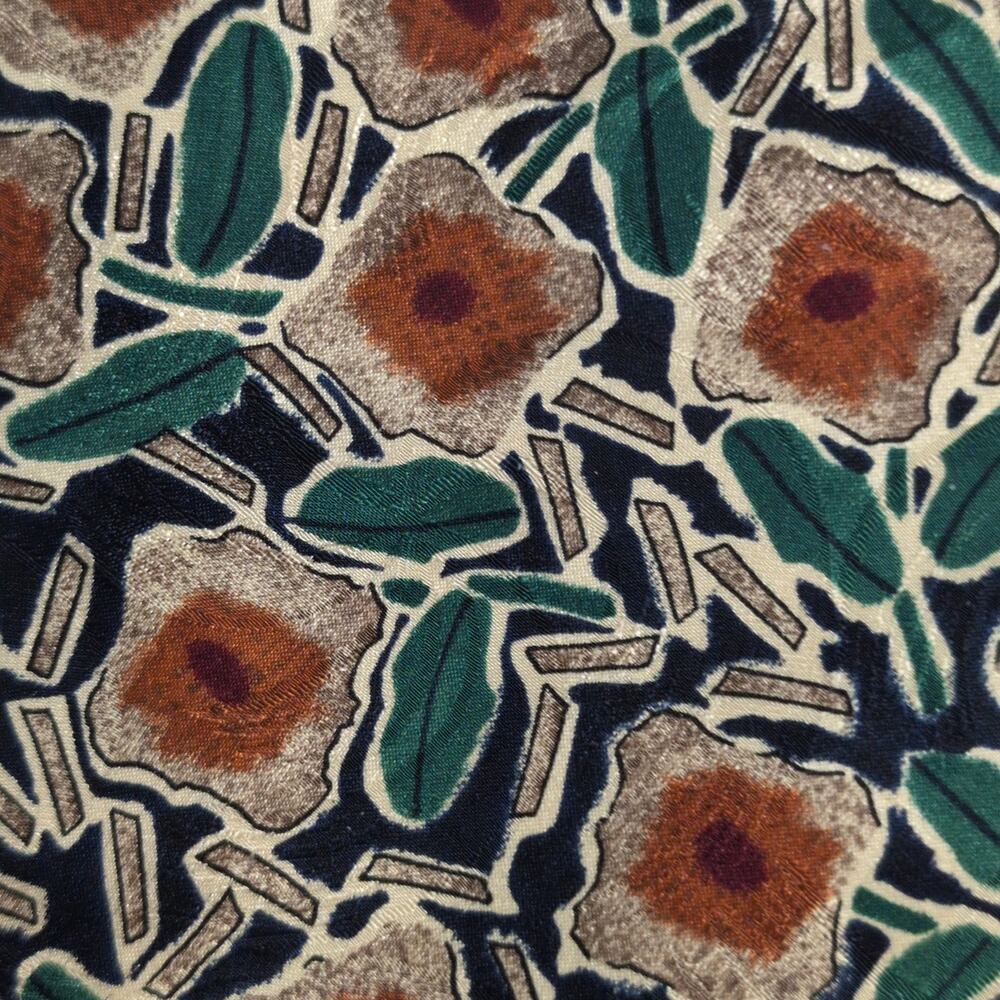 VINTAGE Christian Dior Monsieur Silk Tie Geometric Floral Navy Green Brown USA - Picture 2 of 6